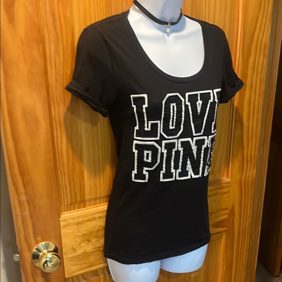 PINK Victoria's Secret Black Graphic Fitted Short Sleeve Tee - Picture 2 of 5
